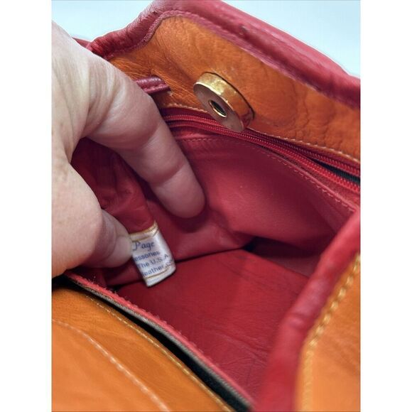 Vintage JO ANN PAGE Orange Leather Piping Shoulder Bag Purse *MADE IN USA - Picture 8 of 13
